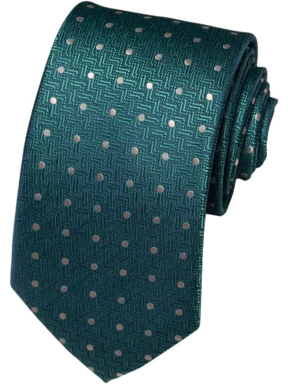 Men Green 100% Microfiber Polka Dot Textured Formal Classic Necktie For Business